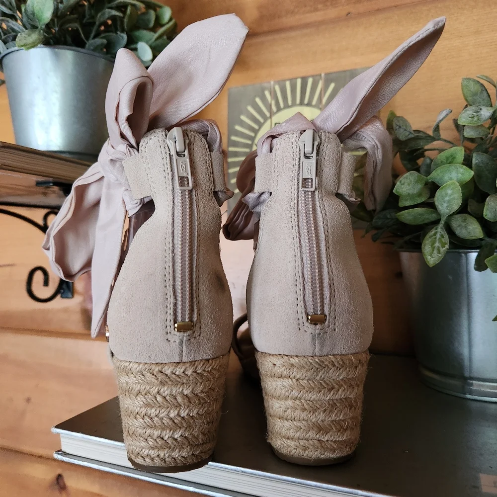 UGG Australia Trina Wedge Espadrille Jute Platform Sandals Ribbon 1099693 Sz 7.5